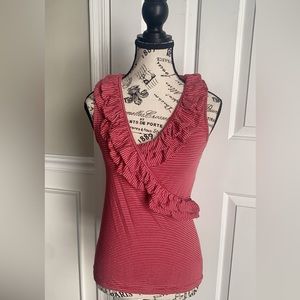 Women’s Ralph Lauren Red Fitted V Neck Ruffled Top Size XS